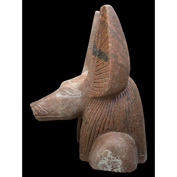 Handcrafted Red Granite Anubis Statue, Egyptian God Replica