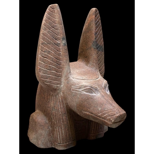 Handcrafted Red Granite Anubis Statue, Egyptian God Replica