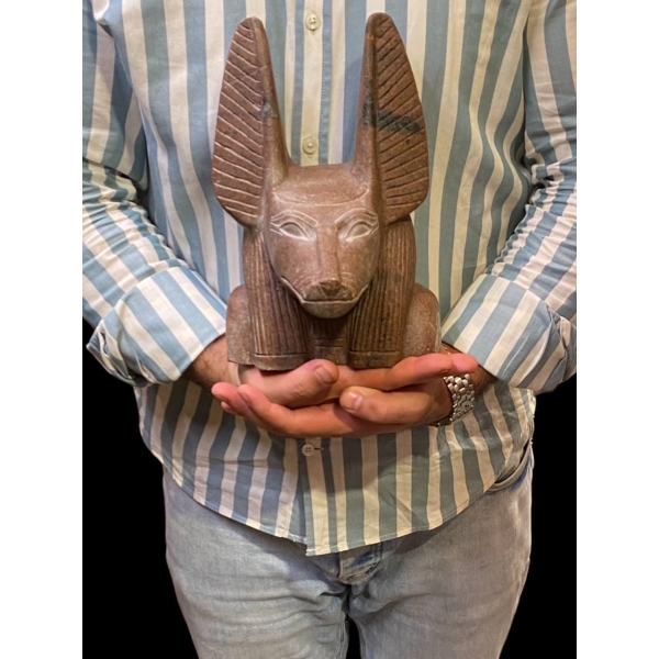 Handcrafted Red Granite Anubis Statue, Egyptian God Replica