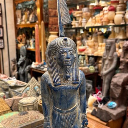 Handmade Blue Stone Statue: Egyptian God Shu, God of Air (35 cm)