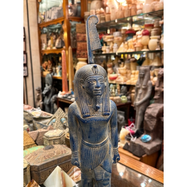 Handmade Blue Stone Statue: Egyptian God Shu, God of Air (35 cm)