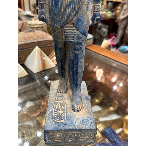 Handmade Blue Stone Statue: Egyptian God Shu, God of Air (35 cm)