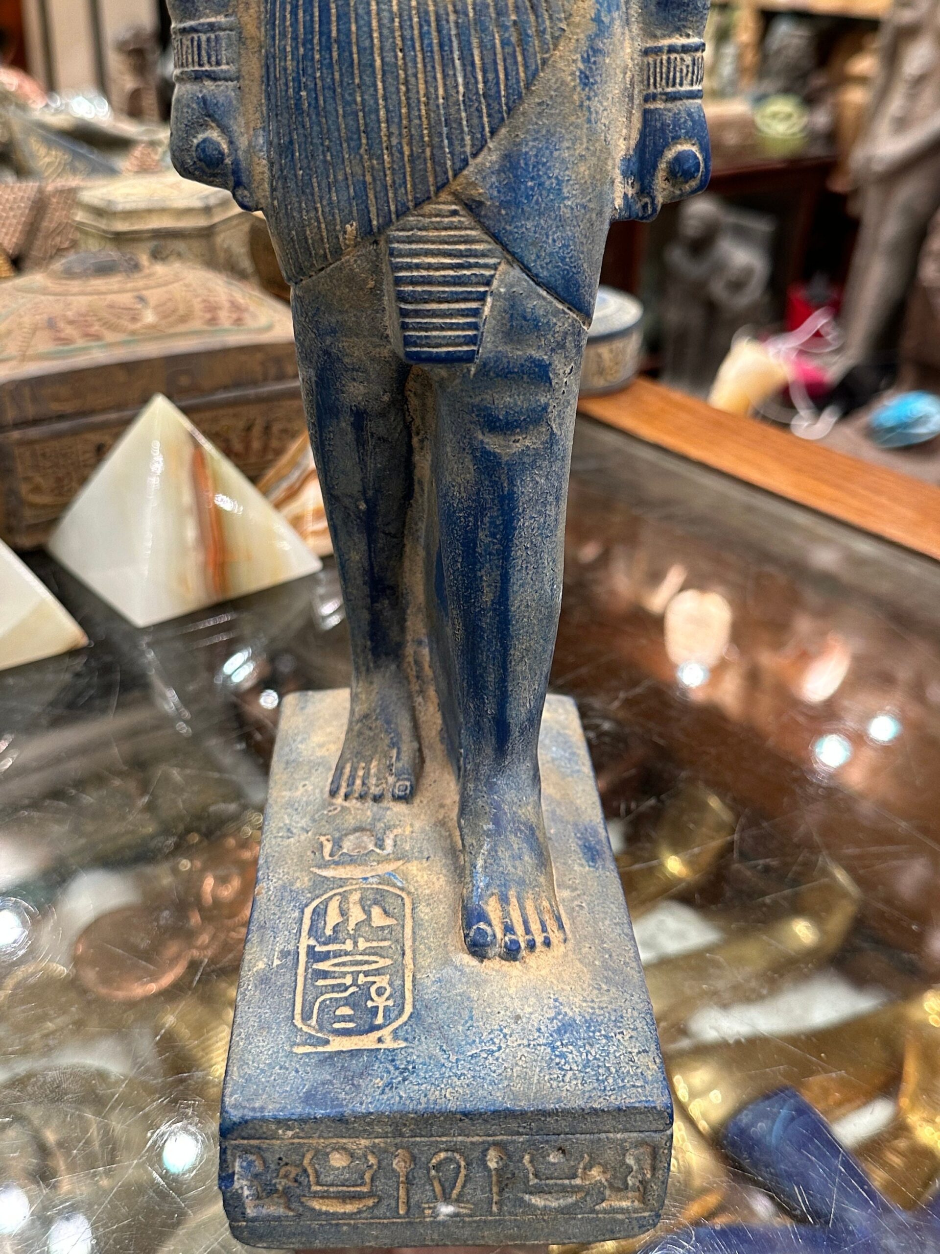 Handmade Blue Stone Statue: Egyptian God Shu, God of Air (35 cm)