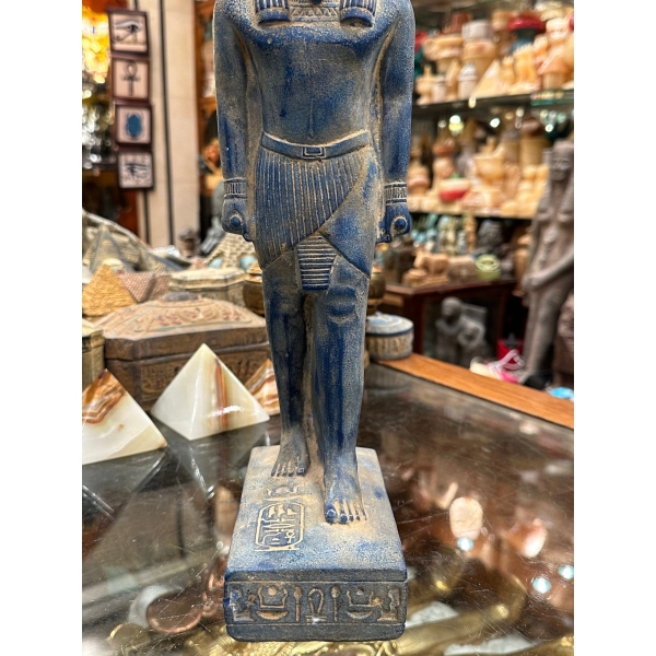 Handmade Blue Stone Statue: Egyptian God Shu, God of Air (35 cm)