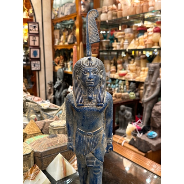Handmade Blue Stone Statue: Egyptian God Shu, God of Air (35 cm)