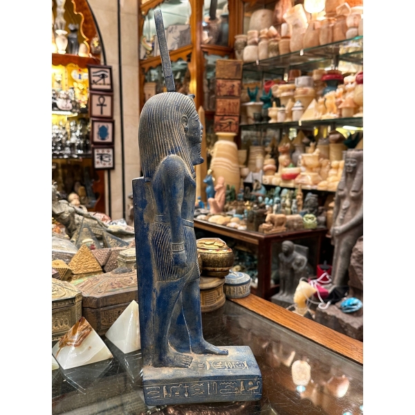 Handmade Blue Stone Statue: Egyptian God Shu, God of Air (35 cm)