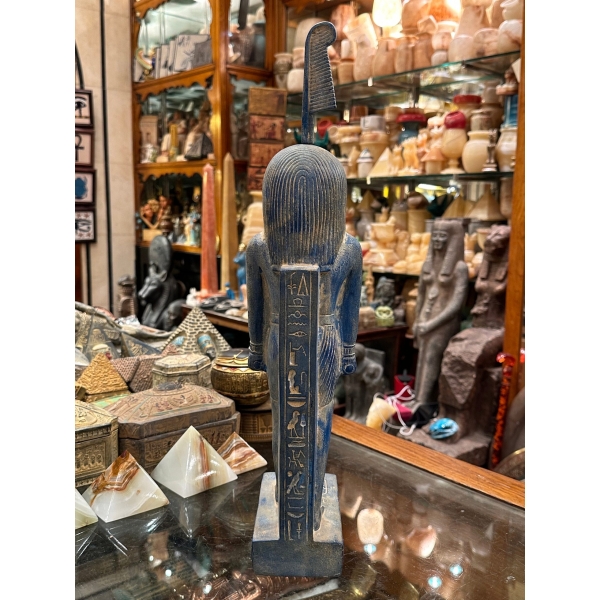 Handmade Blue Stone Statue: Egyptian God Shu, God of Air (35 cm)