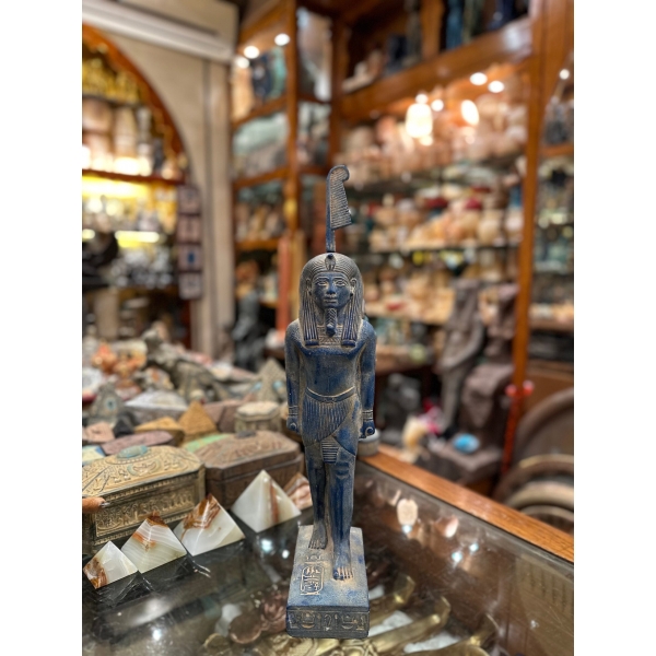 Handmade Blue Stone Statue: Egyptian God Shu, God of Air (35 cm)