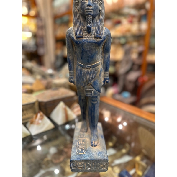 Handmade Blue Stone Statue: Egyptian God Shu, God of Air (35 cm)