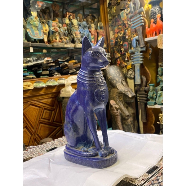 Handmade Gemstone Bastet Statue: Egyptian Goddess Home Decor