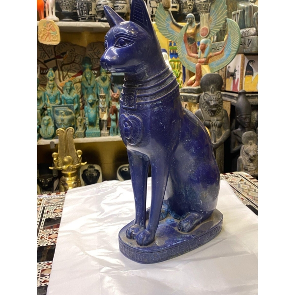 Handmade Gemstone Bastet Statue: Egyptian Goddess Home Decor