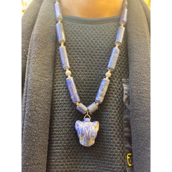 Handmade Lapis Lazuli Sekhmet Necklace: Egyptian Goddess Jewelry