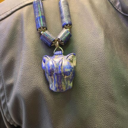 Handmade Lapis Lazuli Sekhmet Necklace: Egyptian Goddess Jewelry