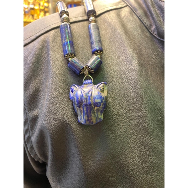Handmade Lapis Lazuli Sekhmet Necklace: Egyptian Goddess Jewelry