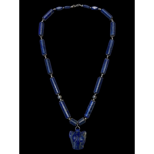 Handmade Lapis Lazuli Sekhmet Necklace: Egyptian Goddess Jewelry