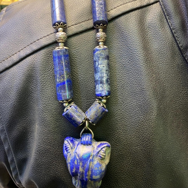 Handmade Lapis Lazuli Sekhmet Necklace: Egyptian Goddess Jewelry