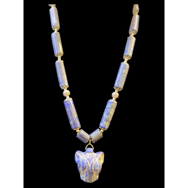 Handmade Lapis Lazuli Sekhmet Necklace: Egyptian Goddess Jewelry