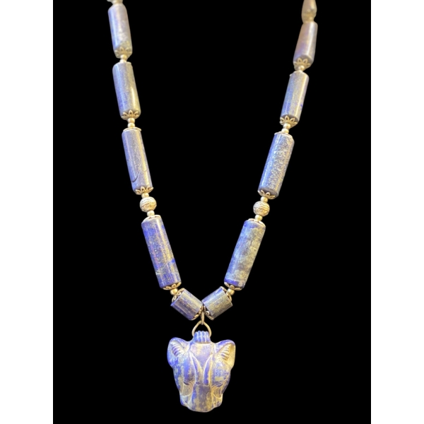 Handmade Lapis Lazuli Sekhmet Necklace: Egyptian Goddess Jewelry
