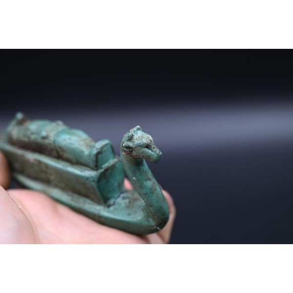 Handmade Stone Thoth Boat Statue: Egyptian Antiquity Replica
