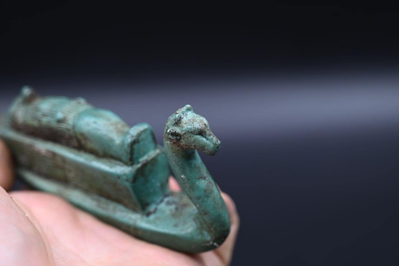 Handmade Stone Thoth Boat Statue: Egyptian Antiquity Replica