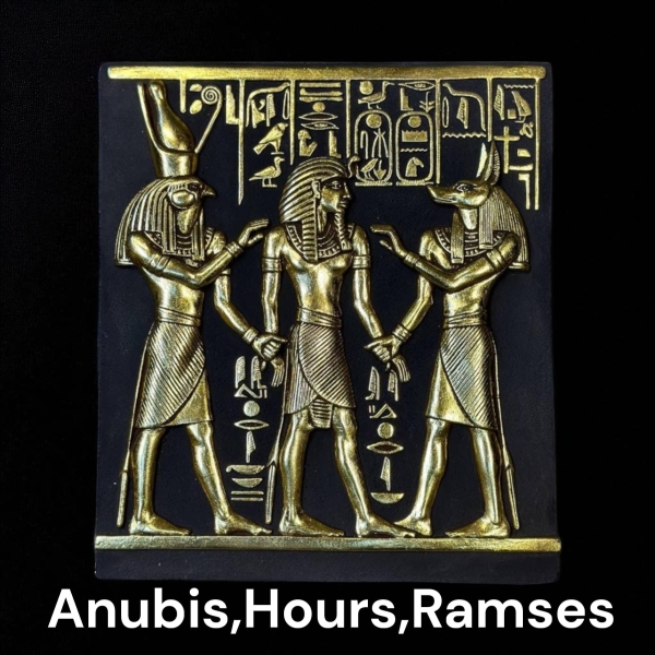 Horus, Anubis & King Tut Relief: Handmade Egyptian Antique Replica