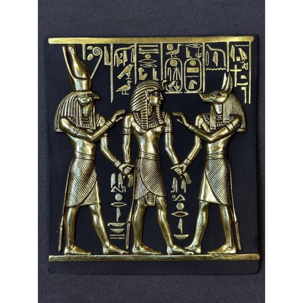 Horus, Anubis & King Tut Relief: Handmade Egyptian Antique Replica