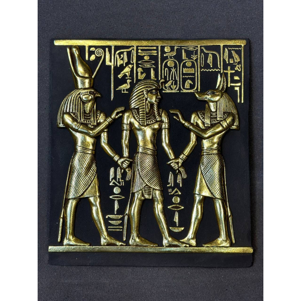 Horus, Anubis & King Tut Relief: Handmade Egyptian Antique Replica
