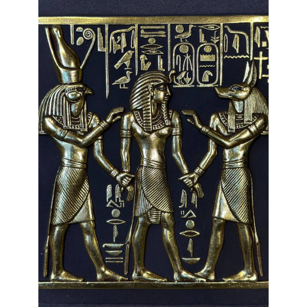 Horus, Anubis & King Tut Relief: Handmade Egyptian Antique Replica