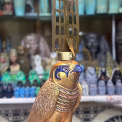 Horus Statue: Egyptian God of Protection, Gold Leaf Stone Sculpture