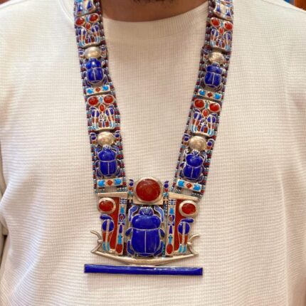 King Tutankhamun Scarab Necklace, Sterling Silver Gemstone Inlay