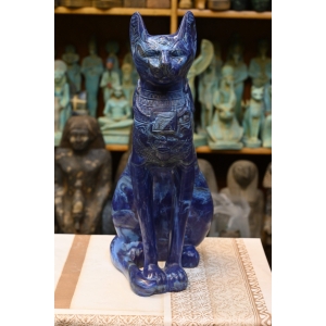 Lapis Lazuli Cat Bastet Statue, Egyptian Goddess Carving
