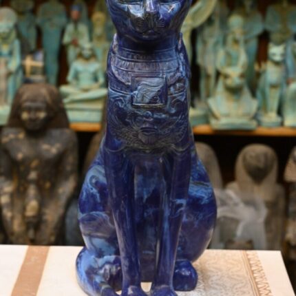Lapis Lazuli Cat Bastet Statue, Egyptian Goddess Carving