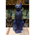 Lapis Lazuli Cat Bastet Statue, Egyptian Goddess Carving
