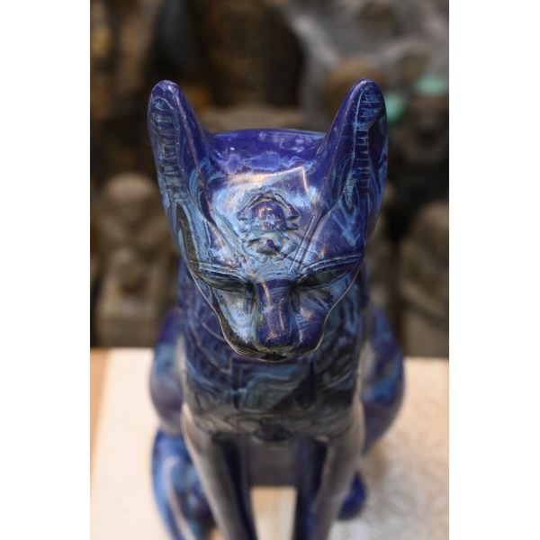 Lapis Lazuli Cat Bastet Statue, Egyptian Goddess Carving