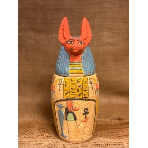 Limestone Canopic Jar, Anubis Sculpture, Egyptian Decor