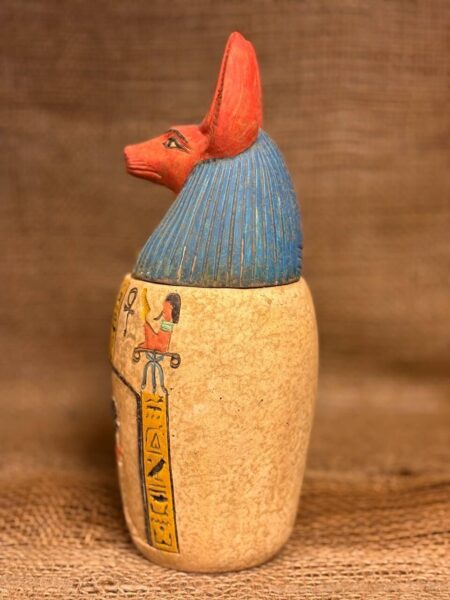 Limestone Canopic Jar, Anubis Sculpture, Egyptian Decor - صورة إضافية 3