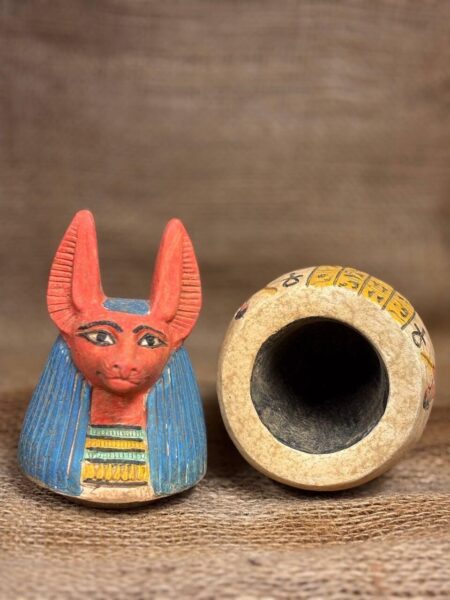 Limestone Canopic Jar, Anubis Sculpture, Egyptian Decor - صورة إضافية 4