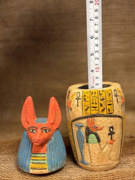 Limestone Canopic Jar, Anubis Sculpture, Egyptian Decor - صورة إضافية 6