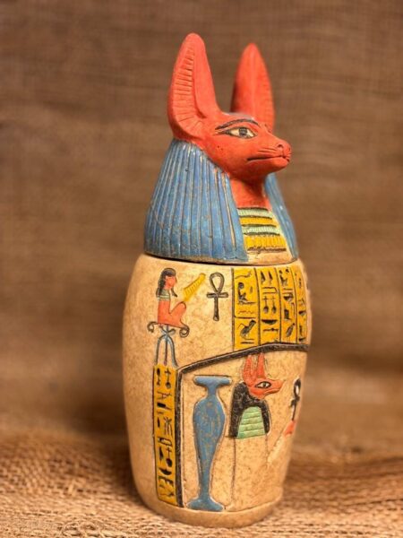 Limestone Canopic Jar, Anubis Sculpture, Egyptian Decor - صورة إضافية 7