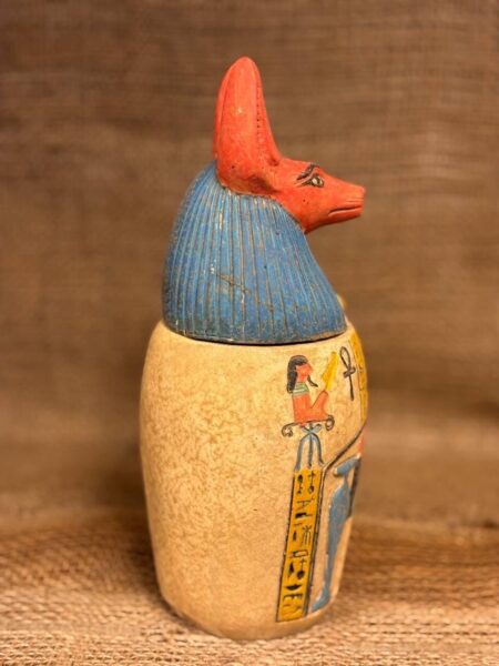 Limestone Canopic Jar, Anubis Sculpture, Egyptian Decor - صورة إضافية 8
