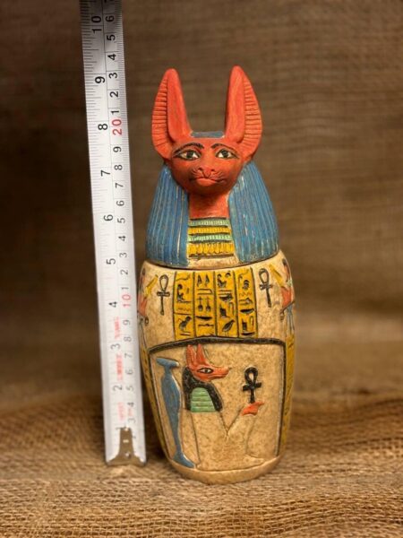 Limestone Canopic Jar, Anubis Sculpture, Egyptian Decor - صورة إضافية 9