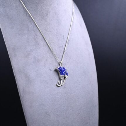 Lotus flower/amulet-necklace-silver inlaid with lapis lazuli stone-Egyptian pendant-handcrafted-Egyptian Mythology-ancient Egyptian symbol