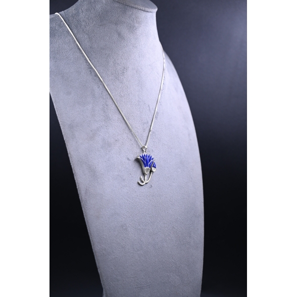 Lotus flower/amulet-necklace-silver inlaid with lapis lazuli stone-Egyptian pendant-handcrafted-Egyptian Mythology-ancient Egyptian symbol