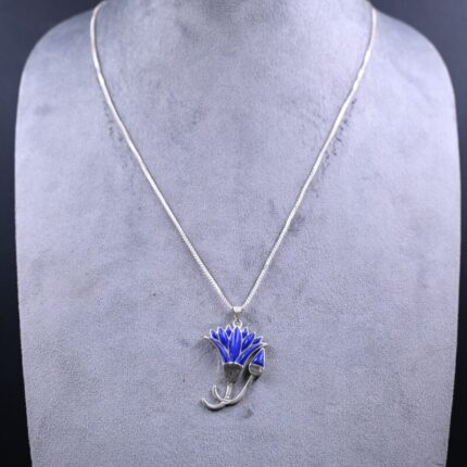 Lotus flower/amulet-necklace-silver inlaid with lapis lazuli stone-Egyptian pendant-handcrafted-Egyptian Mythology-ancient Egyptian symbol