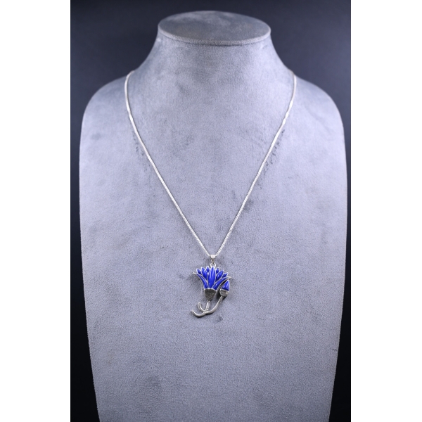 Lotus flower/amulet-necklace-silver inlaid with lapis lazuli stone-Egyptian pendant-handcrafted-Egyptian Mythology-ancient Egyptian symbol