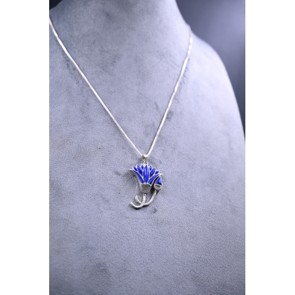 Lotus flower/amulet-necklace-silver inlaid with lapis lazuli stone-Egyptian pendant-handcrafted-Egyptian Mythology-ancient Egyptian symbol
