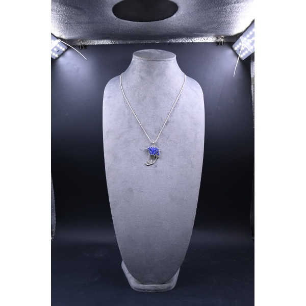 Lotus flower/amulet-necklace-silver inlaid with lapis lazuli stone-Egyptian pendant-handcrafted-Egyptian Mythology-ancient Egyptian symbol