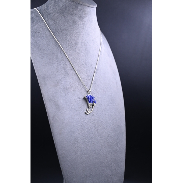 Lotus flower/amulet-necklace-silver inlaid with lapis lazuli stone-Egyptian pendant-handcrafted-Egyptian Mythology-ancient Egyptian symbol
