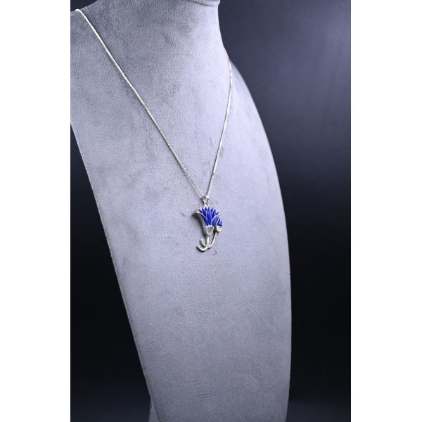Lotus flower/amulet-necklace-silver inlaid with lapis lazuli stone-Egyptian pendant-handcrafted-Egyptian Mythology-ancient Egyptian symbol