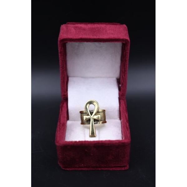 Oxidized Copper Ankh Ring: Egyptian Key of Life Symbol